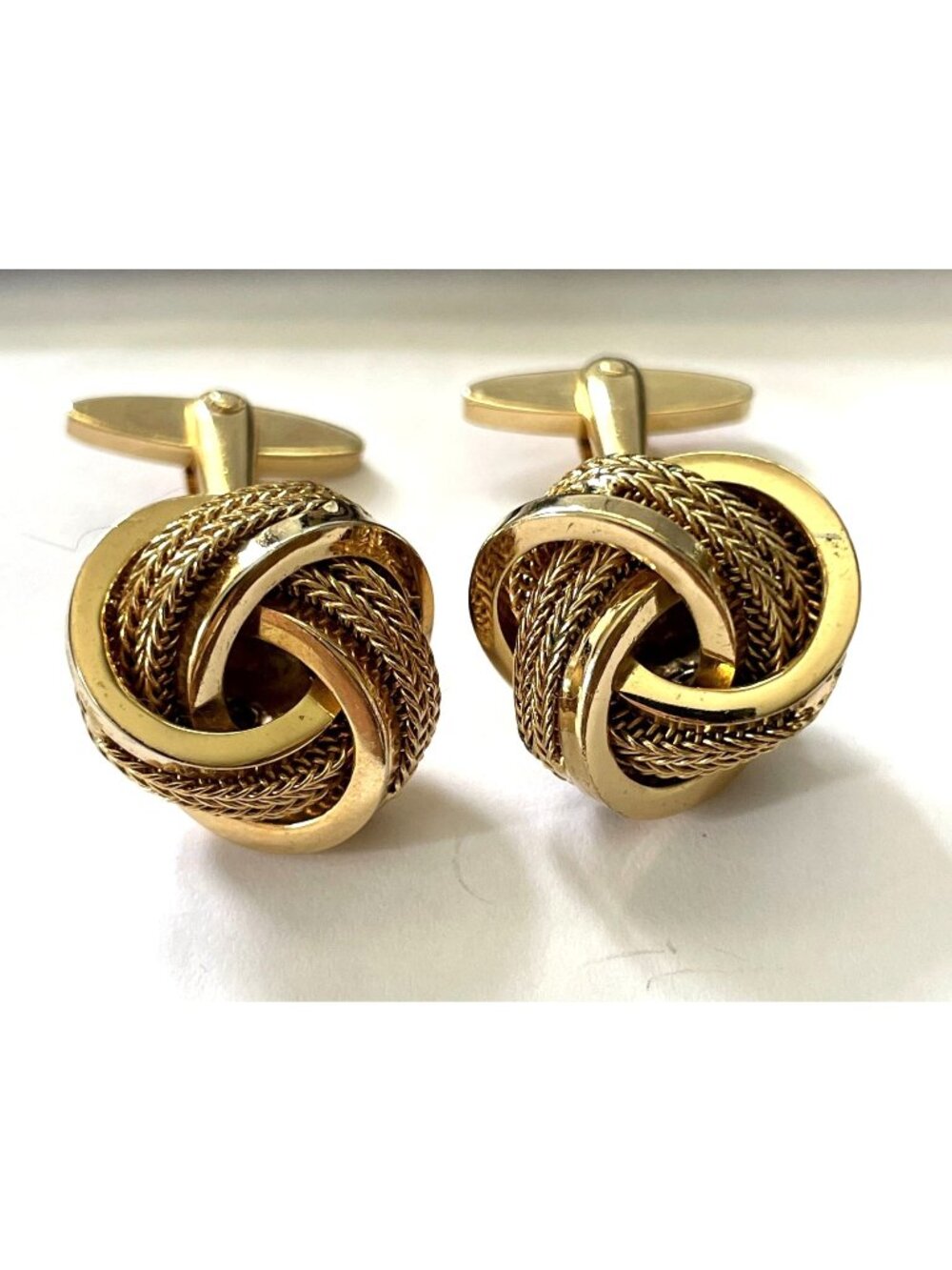 Vintage 1965 Grosse Germany Gold Woven Mesh Love Knot Cufflinks Dior Manufacture